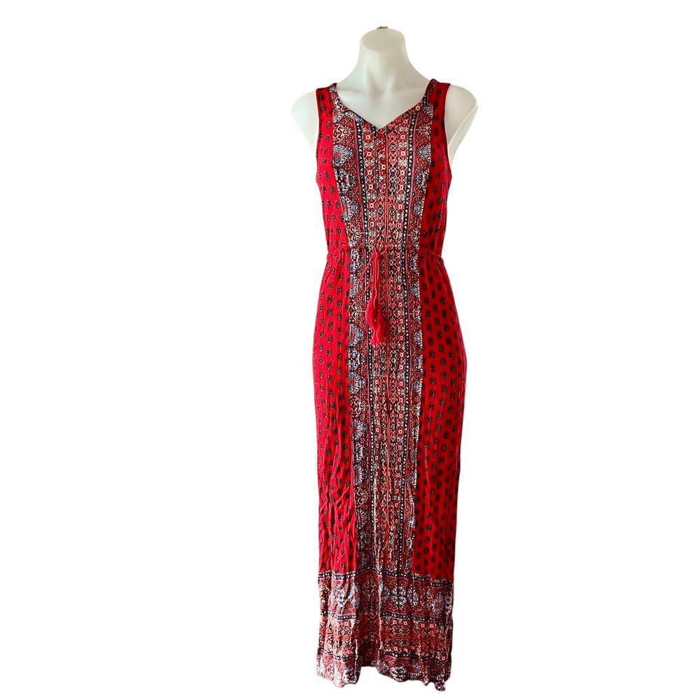 Pink Rose Red Colorful Boho Maxi Dress: Y2K, 2000s